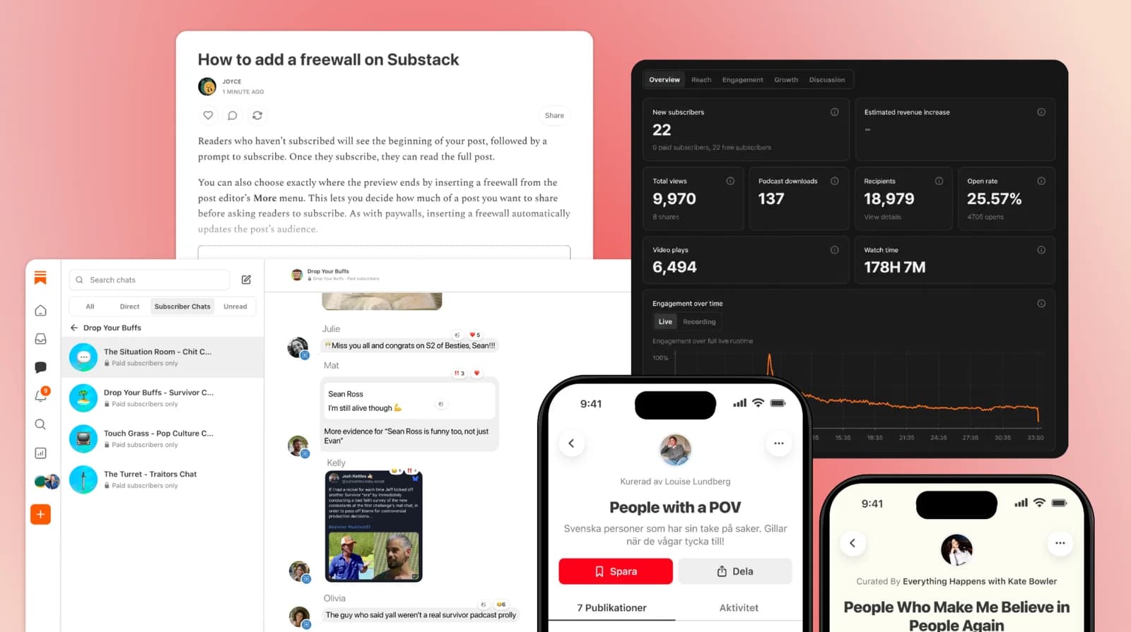 New on Substack: chat channels, lists, freewalls, discounts, podcast updates, and more