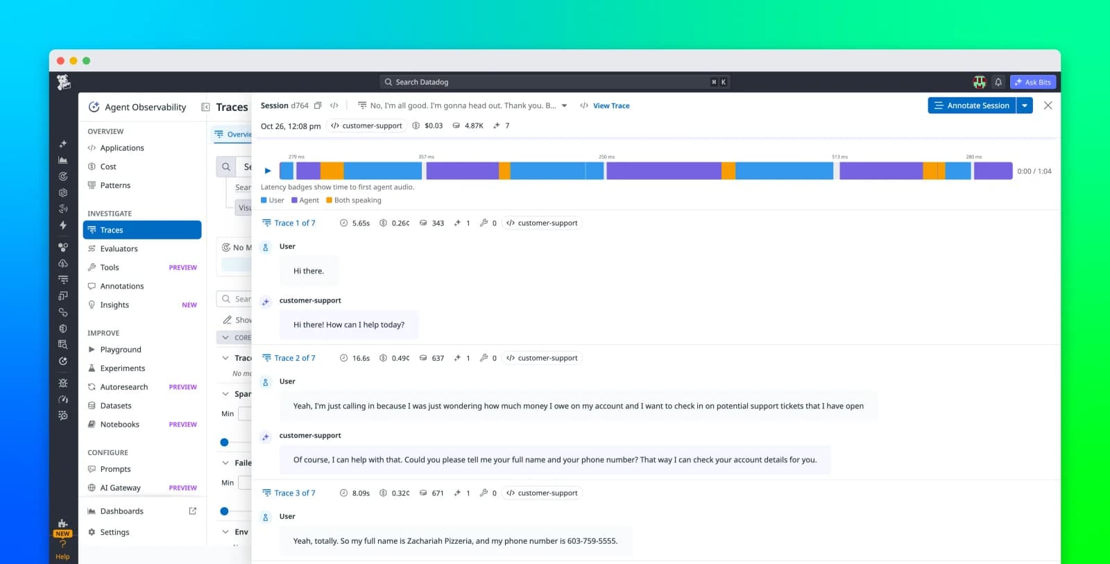 Trace voice agents with Datadog Agent Observability