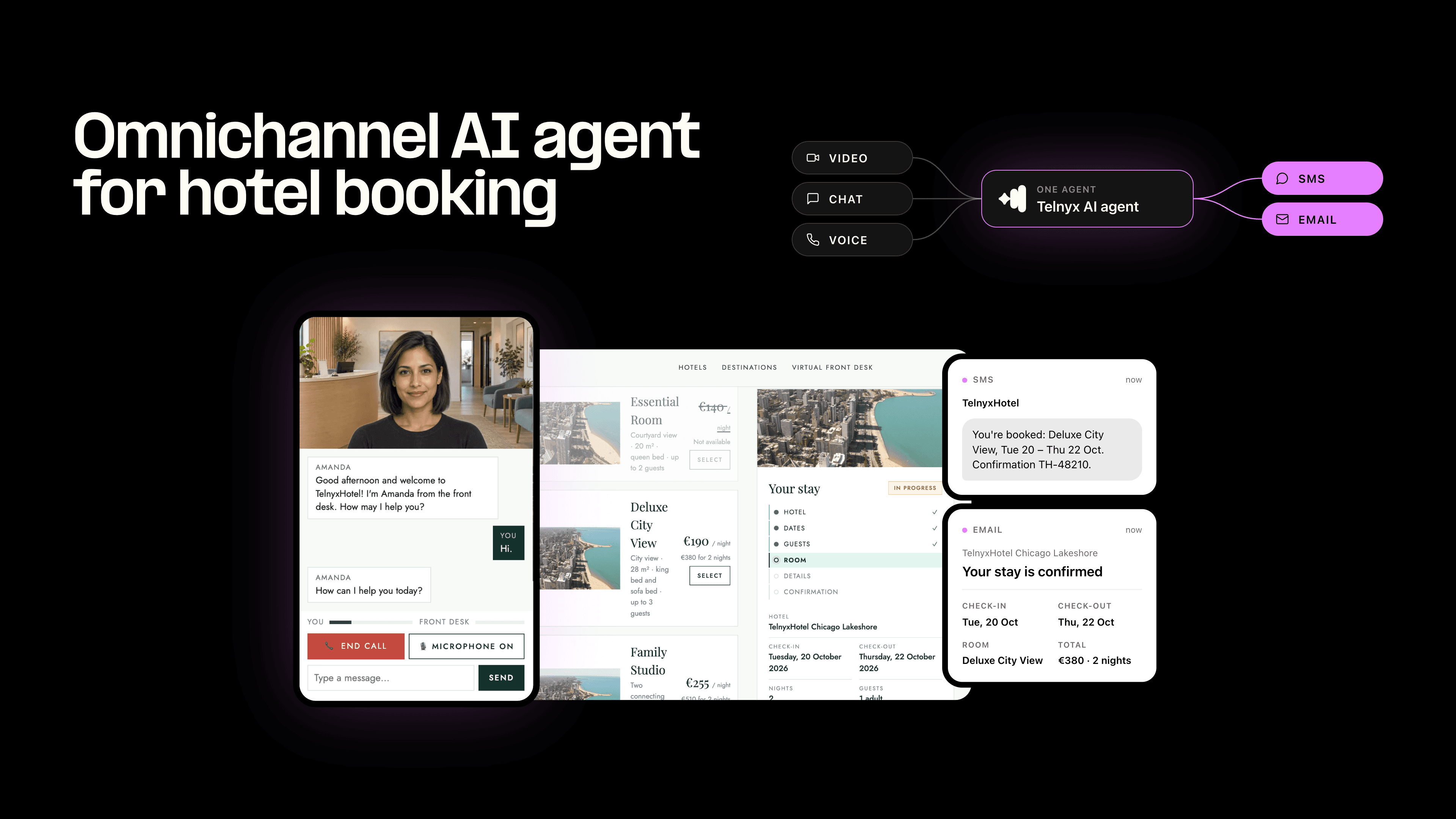 An omnichannel AI front desk for hotels, built on Telnyx